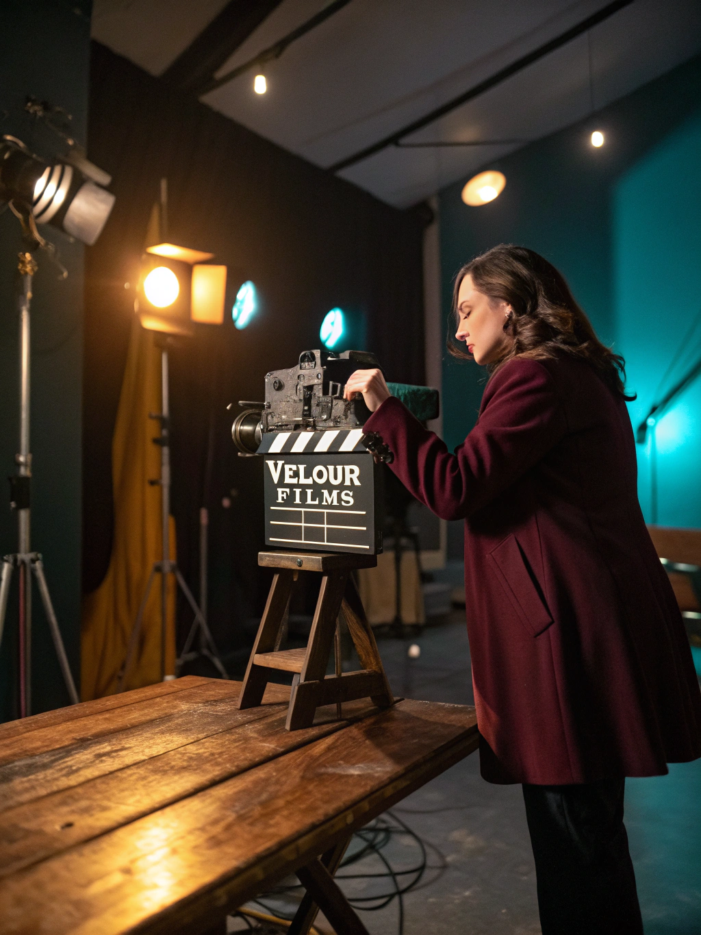 Director Elena Rostova on set behind camera